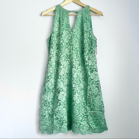 𝅺new Sam Edelman Green Lace Choker Cut Out Shift Dress US M - Picture 2 of 7